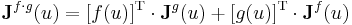\mathbf{J}^{f\cdot g}(u)=[f(u)]^\mathrm{T}\cdot \mathbf{J}^g(u) +
[g(u)]^\mathrm{T}\cdot \mathbf{J}^f(u)