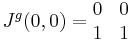 J^g(0,0)=\begin{matrix}0 & 0\\
1 & 1\end{matrix}