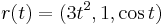 r(t)=(3t^2,1,\cos t)\,