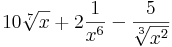 10\sqrt[7]{x}+2\frac{1}{x^6}-\frac{5}{\sqrt[3]{x^2}}