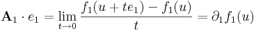 \mathbf{A}_1\cdot e_1=\lim\limits_{t\to 0}\frac{f_1(u+te_1)-f_1(u)}{t}=\partial_1 f_1(u)