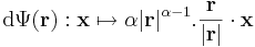 \mathrm{d}\Psi(\mathbf{r}):\mathbf{x}\mapsto \alpha|\mathbf{r}|^{\alpha-1}.\frac{\mathbf{r}}{|\mathbf{r}|}\cdot\mathbf{x}