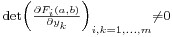 \mbox{ }_{\det\left(\frac{\partial F_i(a,b)}{\partial y_k}\right)_{i,k=1,...,m}\ne 0}