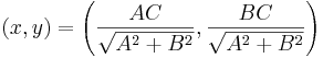 (x,y)=\left(\frac{AC}{\sqrt{A^2+B^2}}, \frac{BC}{\sqrt{A^2+B^2}}\right)