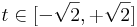 t\in[-\sqrt{2},+\sqrt{2}]