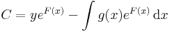 C=ye^{F(x)}-\int g(x)e^{F(x)}\,\mathrm{d}x