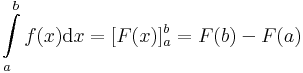 \int\limits_{a}^b f(x)\mathrm{d}x=[F(x)]_{a}^{b}=F(b)-F(a)