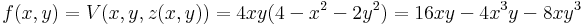  f(x,y)=V(x,y,z(x,y))=4xy(4-x^2-2y^2)=16xy-4x^3y-8xy^3\,