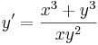 y'=\frac{x^3+y^3}{xy^2}\,