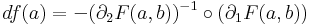df(a)=-(\partial_2 F(a,b))^{-1}\circ(\partial_1 F(a,b))