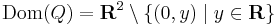 \mathrm{Dom}(Q)=\mathbf{R}^2\setminus\{(0,y)\mid y\in \mathbf{R}\}