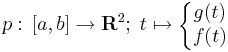 p:\,[a,b]\to \mathbf{R}^2;\;t\mapsto\left\{\begin{matrix}g(t)\\ f(t)\end{matrix}\right.
