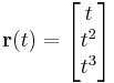 \mathbf{r}(t)=\begin{bmatrix}t\\t^2\\ t^3 \end{bmatrix}