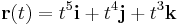 \mathbf{r}(t)=t^5\mathbf{i}+t^4\mathbf{j}+t^3\mathbf{k}\,