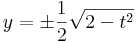 y=\pm\frac{1}{2}\sqrt{2-t^2}